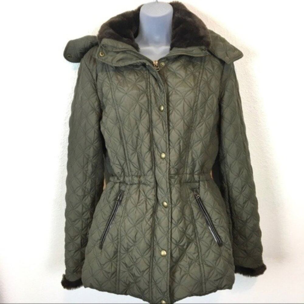 Quilted Coat Marc New York Women's Olive Green Anorak Drawstring Size Small